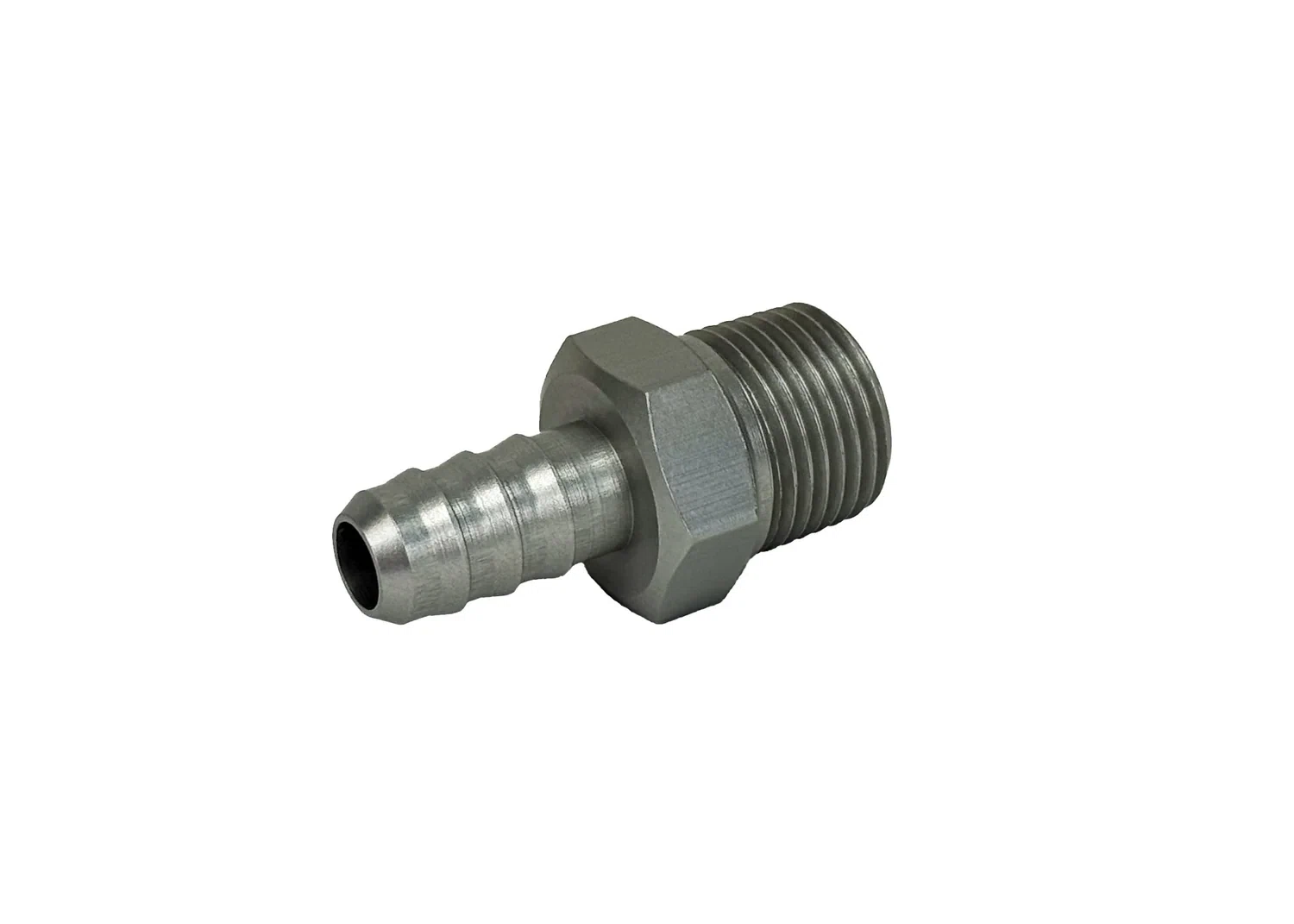 Adapter Fitting _ 3_8_ NPT Male to 5_16_ Hose Barb _ Straight _ Aluminum _ Clear Anodized _ PF-4200-C